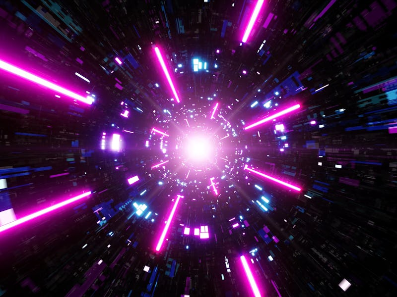 Glowing Laser Beam in the Cyberpunk Space Tunnel