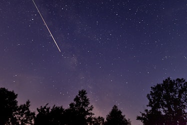 PERSEID METEOR SHOWER WITH FALLING STAR AND MILKY WAY
