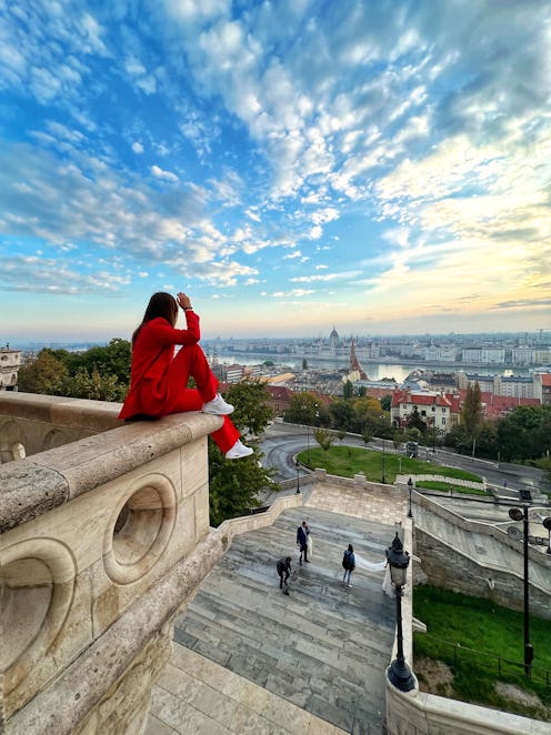 Budapest.  Fishermen's bastion.  The most popular place in Budapest for photos.  Tourist.  View of t...