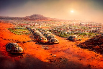 An early colony on mars terraforming the planet and making it green