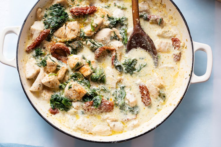 Creamy Tuscan chicken with sun dried tomatoes, spinach and parmesan