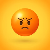 Angry emoji with red face, frowning mouth, eyes and eyebrows scrunched  in anger with furrow lines o...