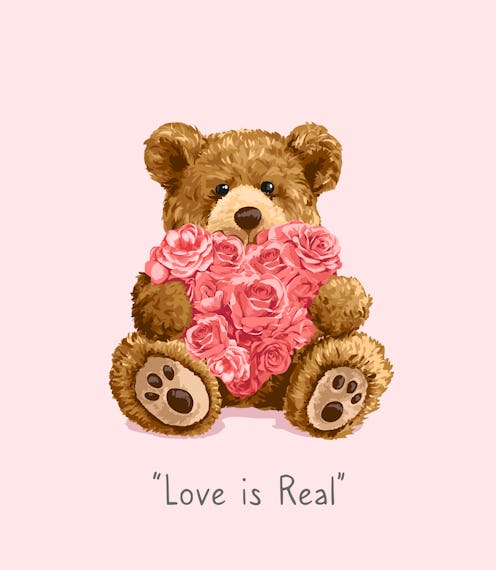 bear toy holding roses heart illustration