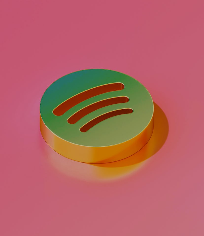 Icon of gold spotify on the candy pink background. 3D illustration of Audio, audio streaming, music ...