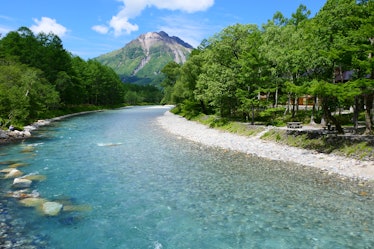 Chubu-Sangaku National Park in early summer.This place is Kamikochi,with River Azusa-gawa and Mt.Yak...