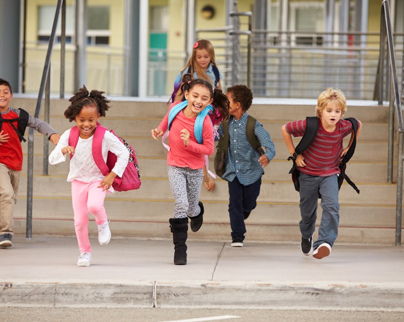 These Instagram captions are perfect for the last day of school; group of diverse kids running out o...