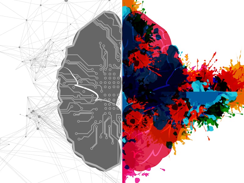 Abstract vector Left and right human brain with . Creative half and logic half of human mind. Vector...