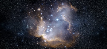 A view from space to a galaxy and stars. Universe filled with stars, nebula and galaxy,. Panoramic s...
