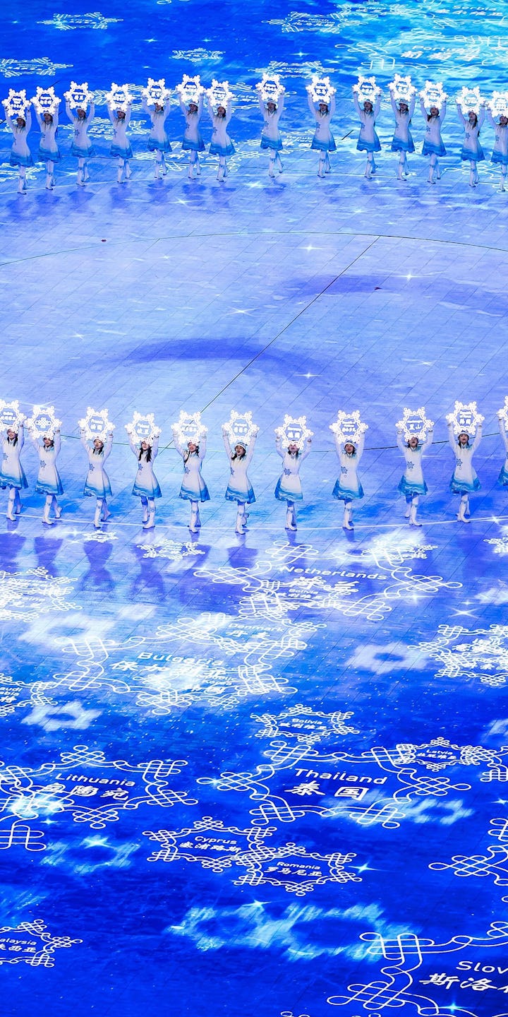 Dancers during the opening ceremony of the 2022 Winter Olympics at the Bird's Nest Stadium