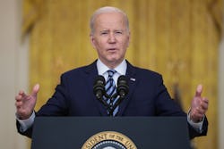 President Joe Biden delivers a statement on Russia and Ukraine in the East Room of the White House i...