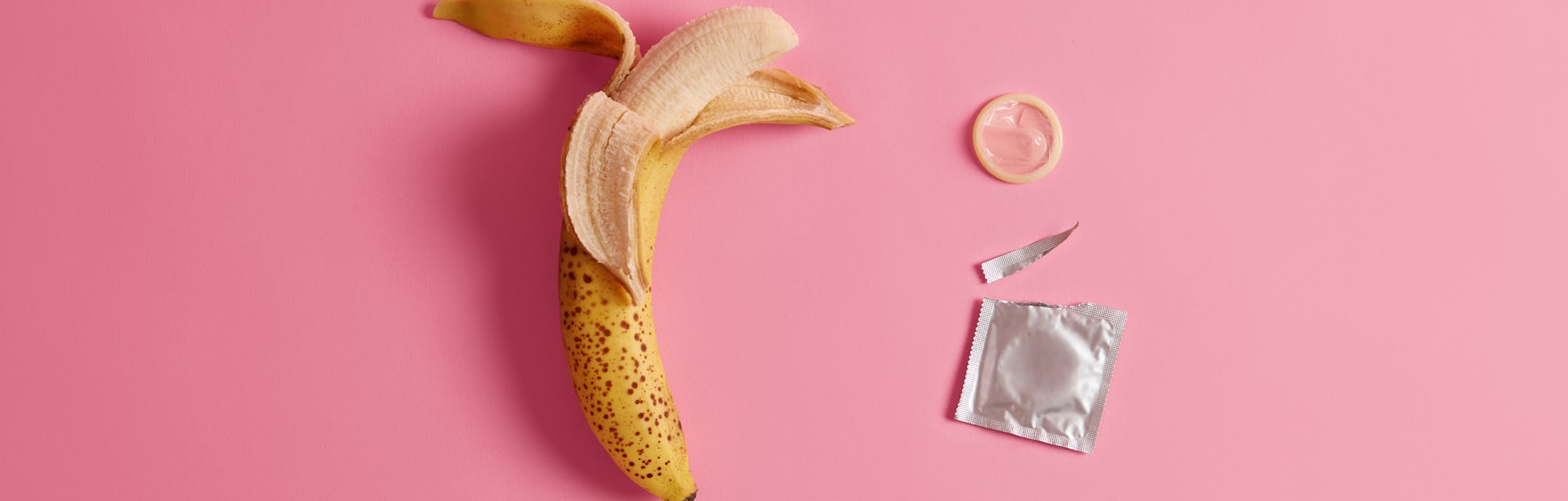 Condom tested on banana. Effective preventing pregnancy product for your safety. Unplanned parenthoo...