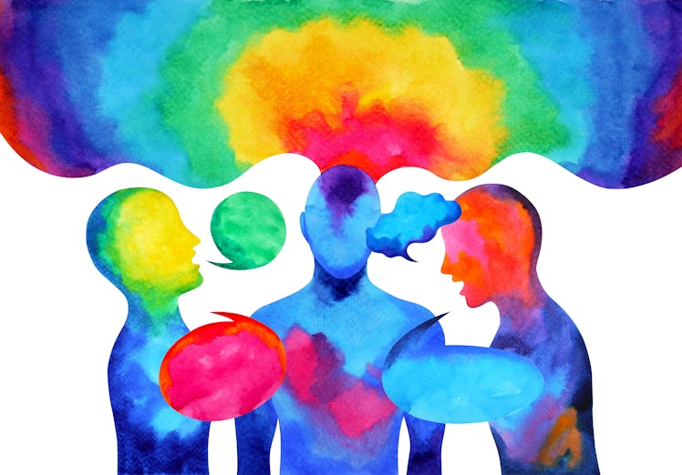 human speaking listening power of mastermind together world universe inside your mind, watercolor pa...