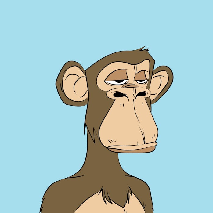 Ape with bored face. Original bored monkey NFT artwork. Crypto graphic asset . Flat vector illustrat...