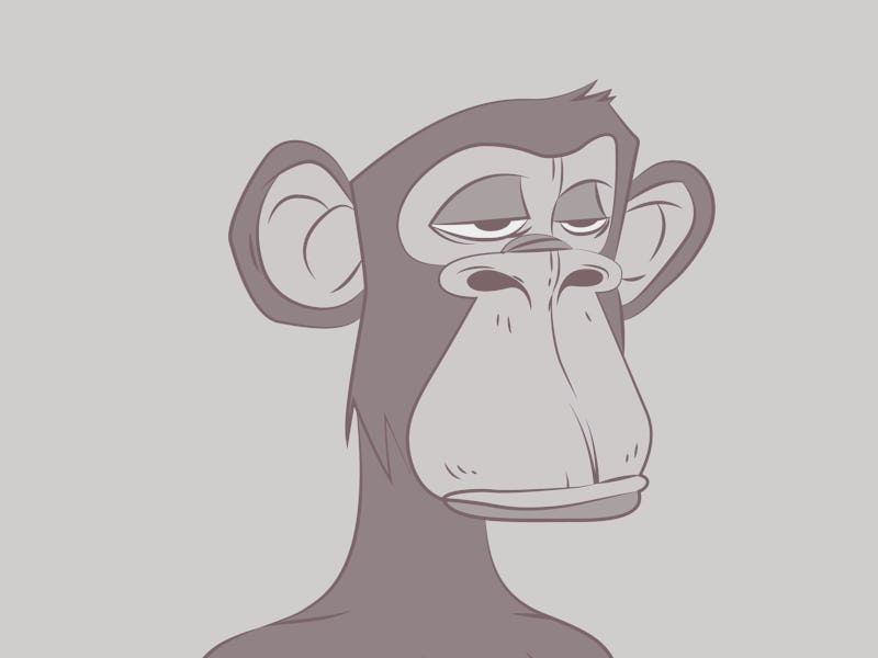 Ape with bored face. Original bored monkey NFT artwork. Crypto graphic asset . Flat vector illustrat...