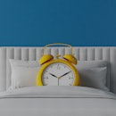 Bed alarm clock yellow bedroom time snooze function soft night morning day alert sleep mode sound. S...