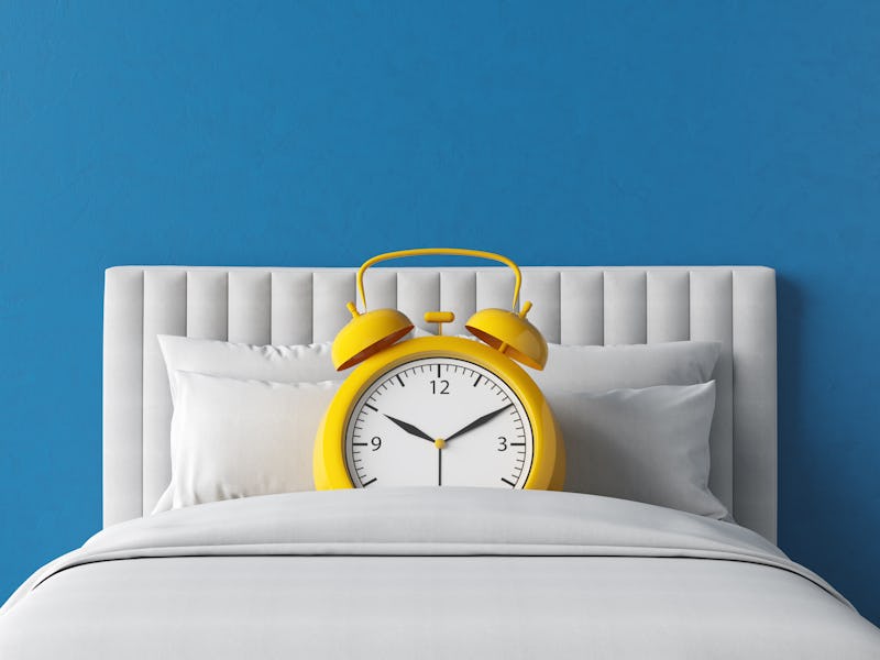 Bed alarm clock yellow bedroom time snooze function soft night morning day alert sleep mode sound. S...