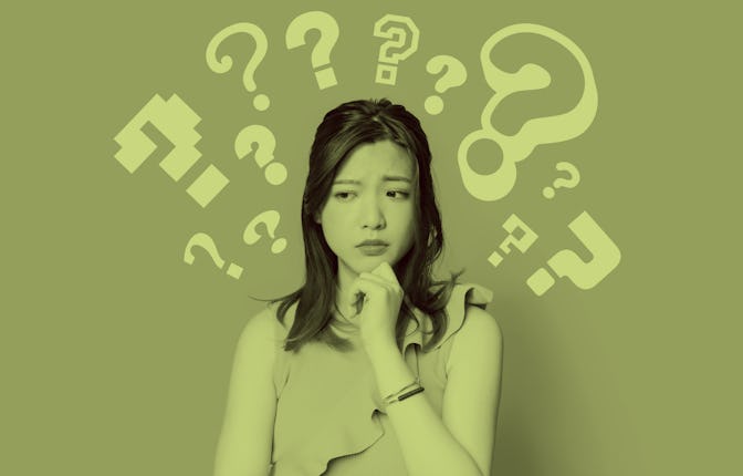 Thinking asian woman. Facial expression.