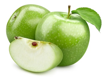 Isolated apple with leaf. Apple fruit and slice apple on white background with clipping path. High E...