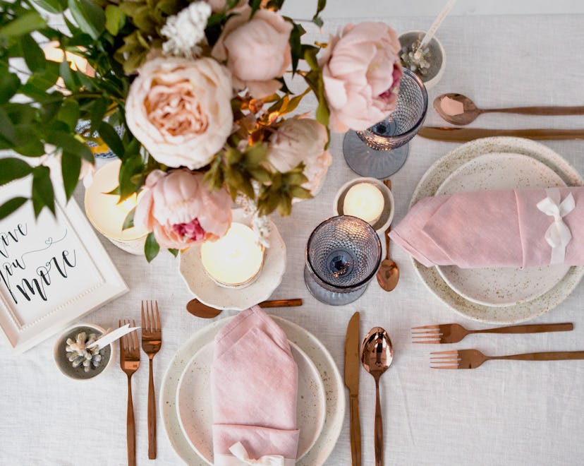 Beautiful holiday Easter table setting, close up