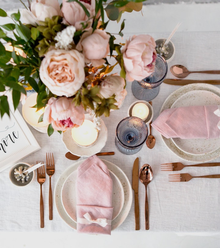 Beautiful holiday Easter table setting, close up 