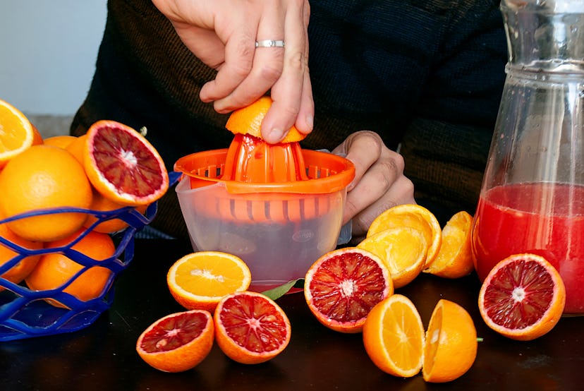 Fresh-squeezed orange juice like from these blood-red and orange halves is a great drink for postpar...