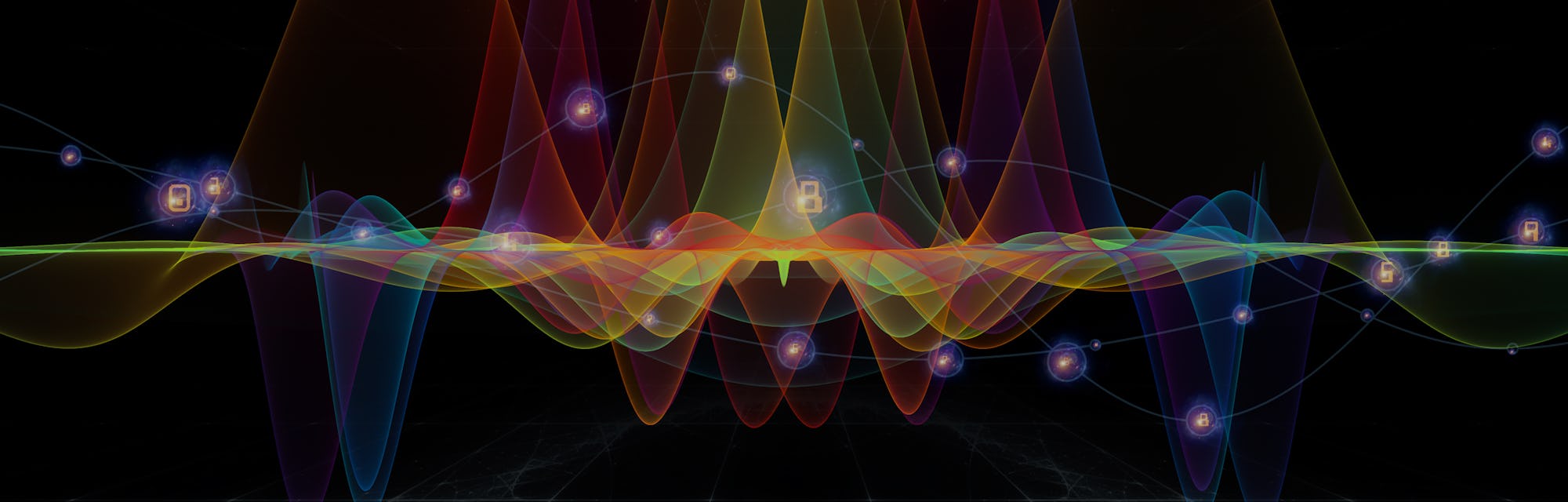 Wave Function series. Backdrop of colored sine vibrations, light and fractal elements to complement...