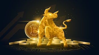 Bullish trend of Bitcoin crypto currency in golden futuristic concept