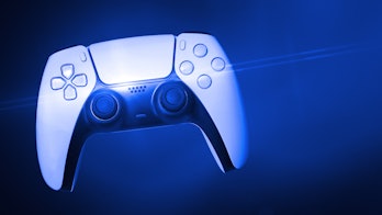 3D Illustration - game controller with lens reflection in blue colors