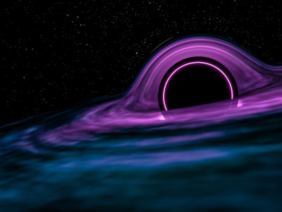 3d illustration of a black hole in space. Black background and glowing streams around the black hole...