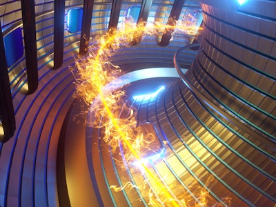 3D Render fusion reactor nuclear fusion, tokamak inside heated plasma, toroidal shape, clean energy....