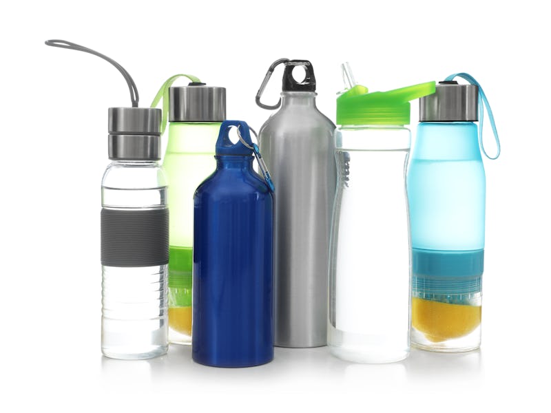 Different water bottles for sports on white background