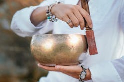 Tibetan singing bowl in sound therapy close up