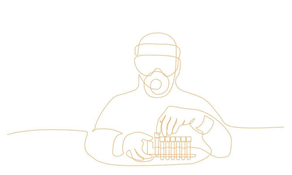 Medical staff analyze coronavirus tests. Medical test for COVID-19. Continuous one line drawing. Vec...