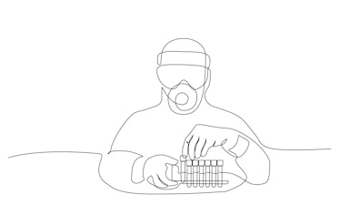 Medical staff analyze coronavirus tests. Medical test for COVID-19. Continuous one line drawing. Vec...