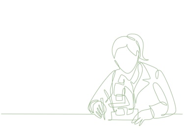One continuous line drawing of young female scientist examine the virus that causes covid with labor...
