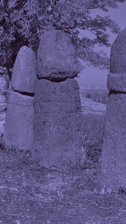 Menhirs in the fortress-settlement of Metsamor. Armenia