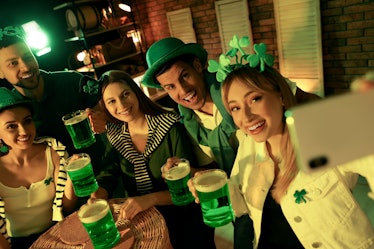 Friends celebrating St. Patrick’s Day together need funny St Patricks day quotes for Instagram photo...