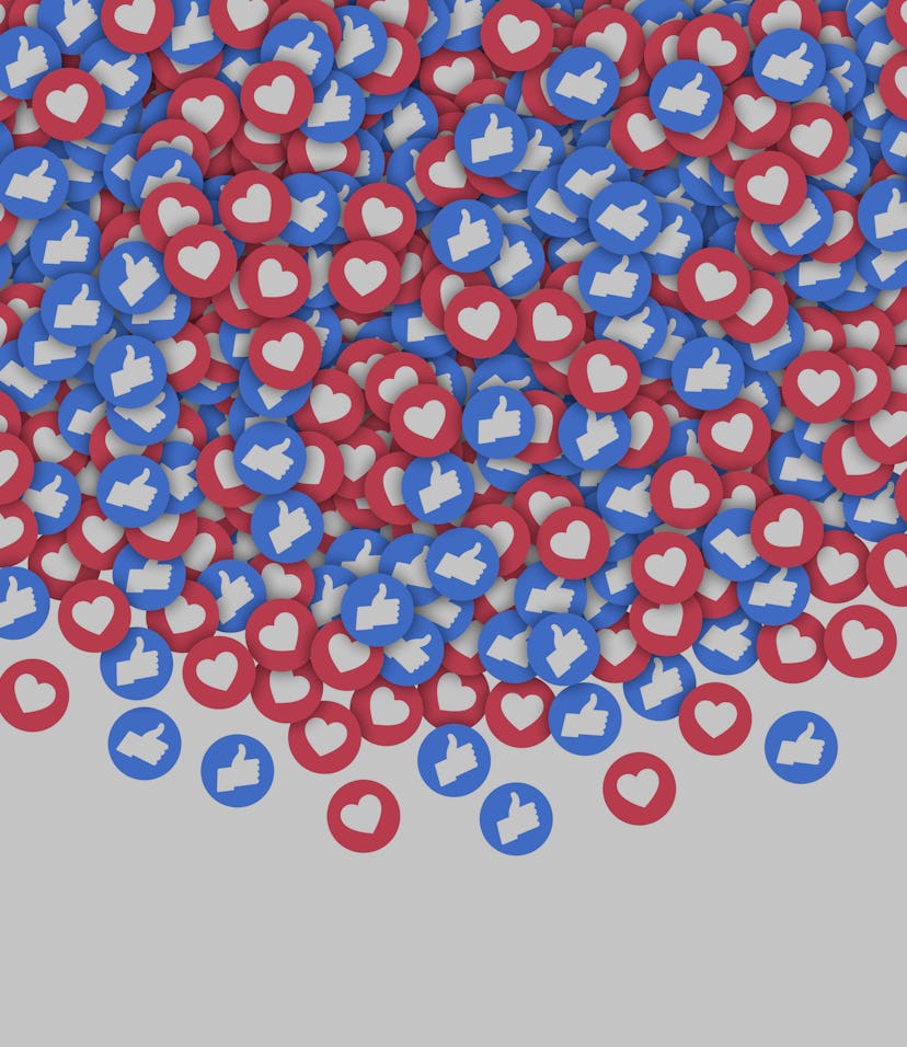 Social Media Networks Blue and Red Like Icons Thumbs Up And Hearts Facebook Vector Abstract Backgrou...