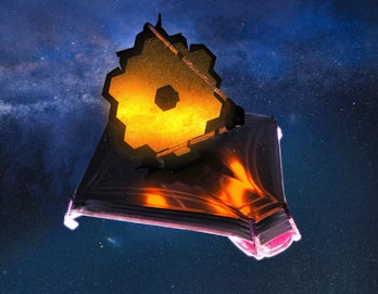 Illustration of The James Webb Telescope. Space Observatory for the Study of the Universe and explor...