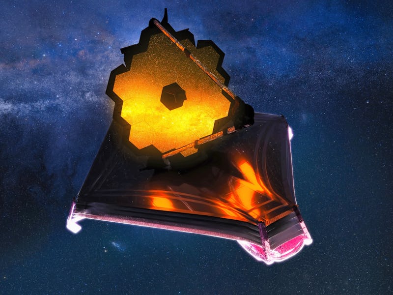 Illustration of The James Webb Telescope. Space Observatory for the Study of the Universe and explor...