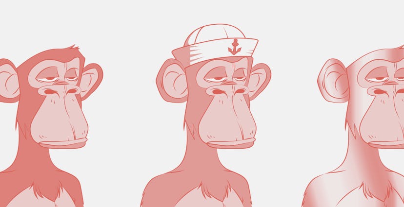 Bored ape NFT collection set isolated on white background. Custom monkey vector illustration