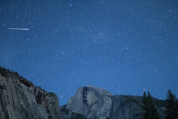 Eta Aquarids fireball and twin meteors over Half Dome, California, Yosemite National Park