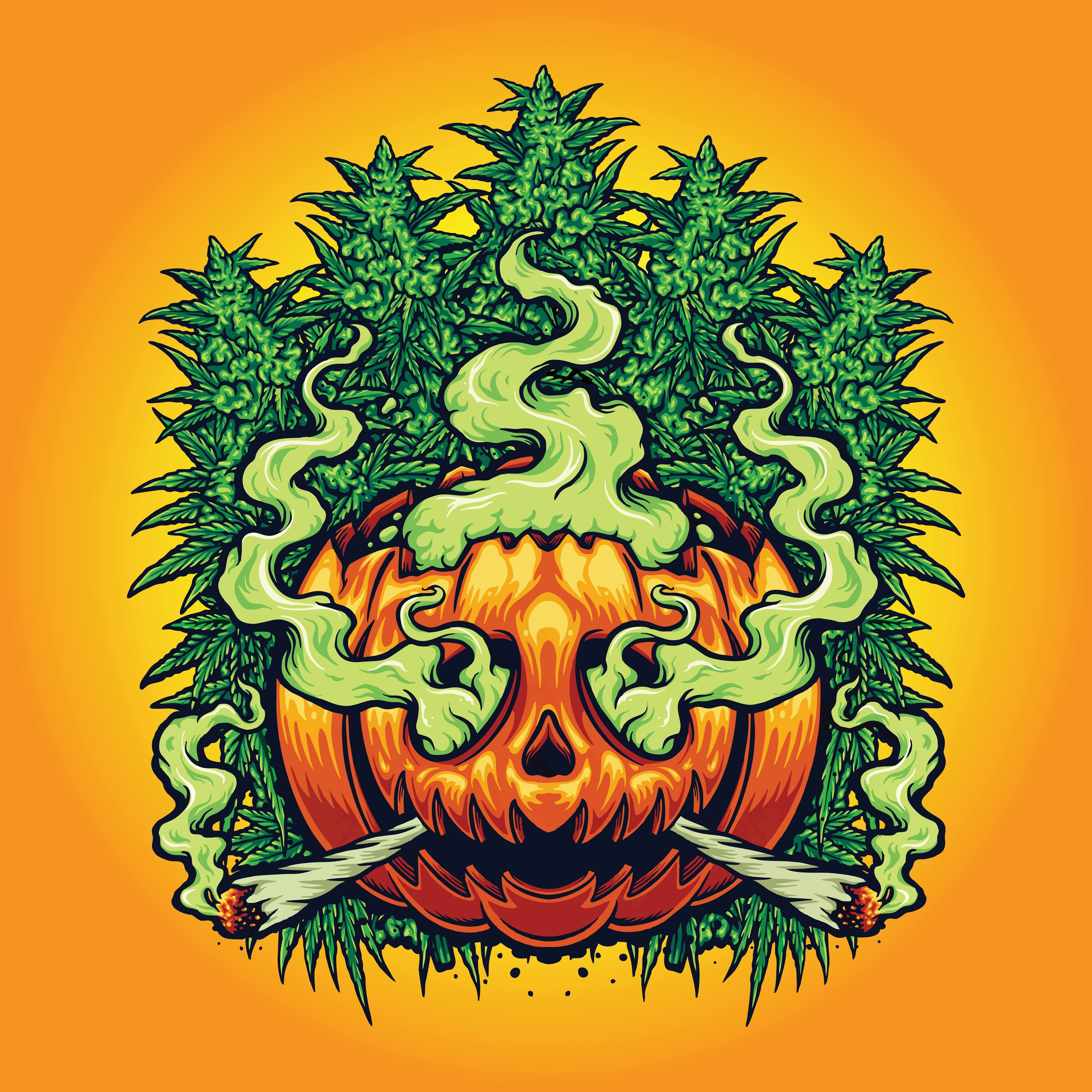 Halloween Jack O Lantern Cannabis Background Vector illustrations for your work Logo, mascot merchan...