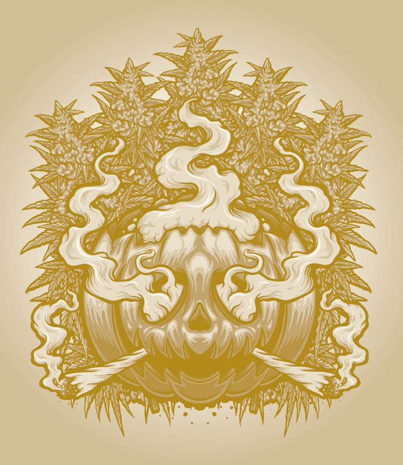 Halloween Jack O Lantern Cannabis Background Vector illustrations for your work Logo, mascot merchan...