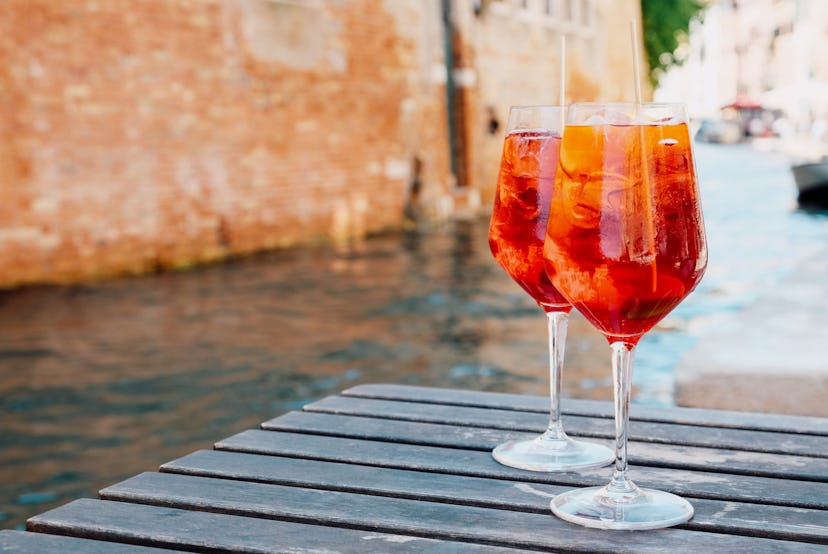 Two glasses of Spritz Veneziano cocktail 