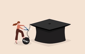 Student loan debt pay off or forgiveness program, cut education expense or reduce fee concept, young...