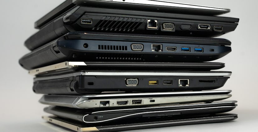 Stack of laptops on top of eachother.