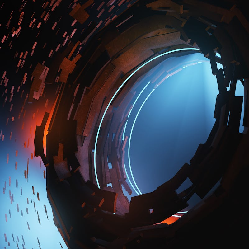 Fantastic space station.Closeup Dyson sphere. Cosmic abstract background 3d render illustration