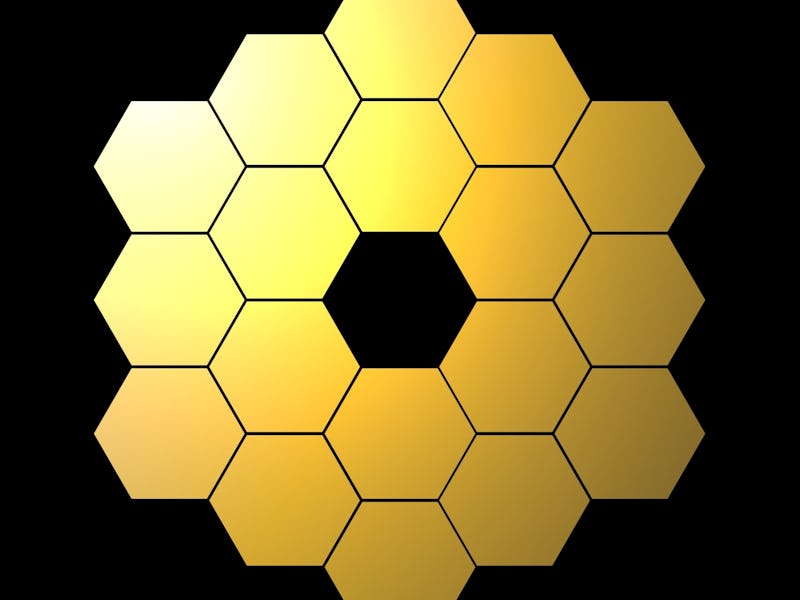 James Webb telescope. Golden hexagonal mirror of the new space telescope. Vector illustration.