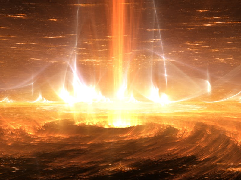 Sun plasma flares. Solar storm, solar flares, 3D illustration